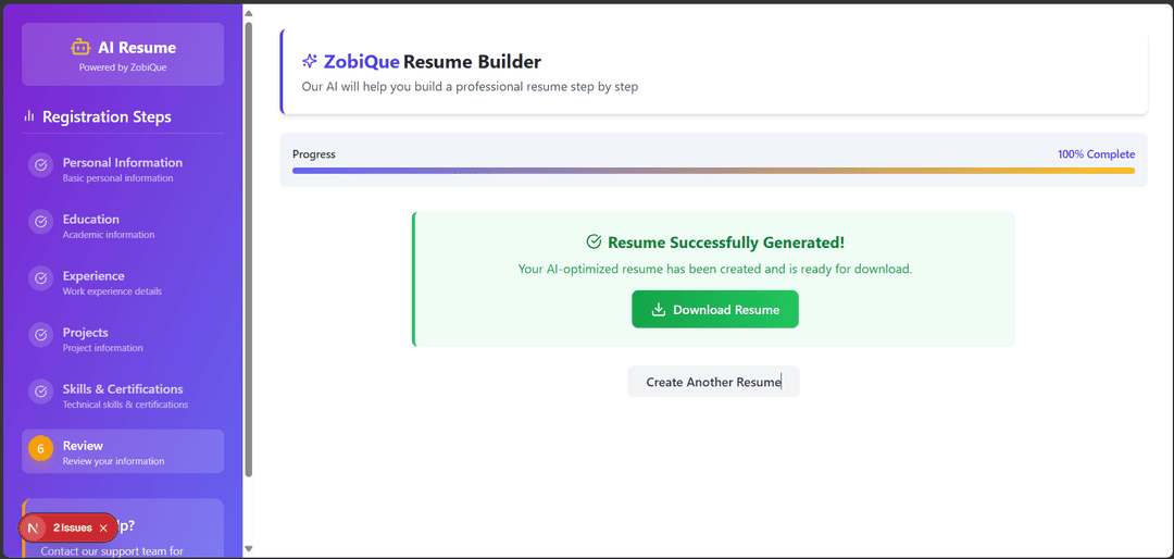 AI Resume Builder Interface